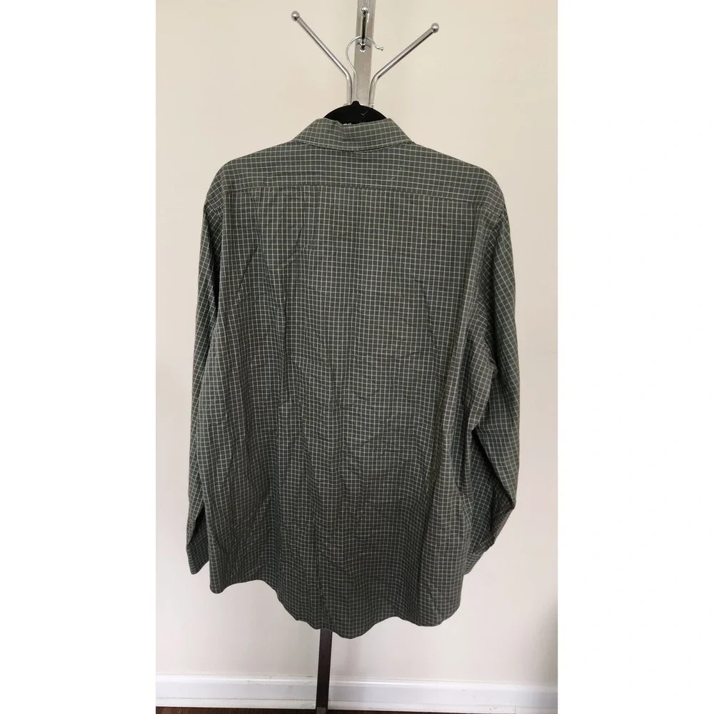 Banana Republic Stretch Classic Shirt Mens Large Olive Green Blue Grid Check L/S